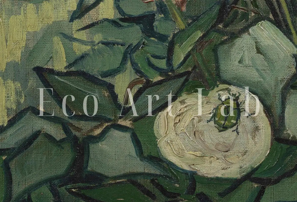 Tableau de roses célèbre de Van Gogh. Art de jardin de Van Gogh imprimable. Art botanique vintage. Tableau de roses blanches.