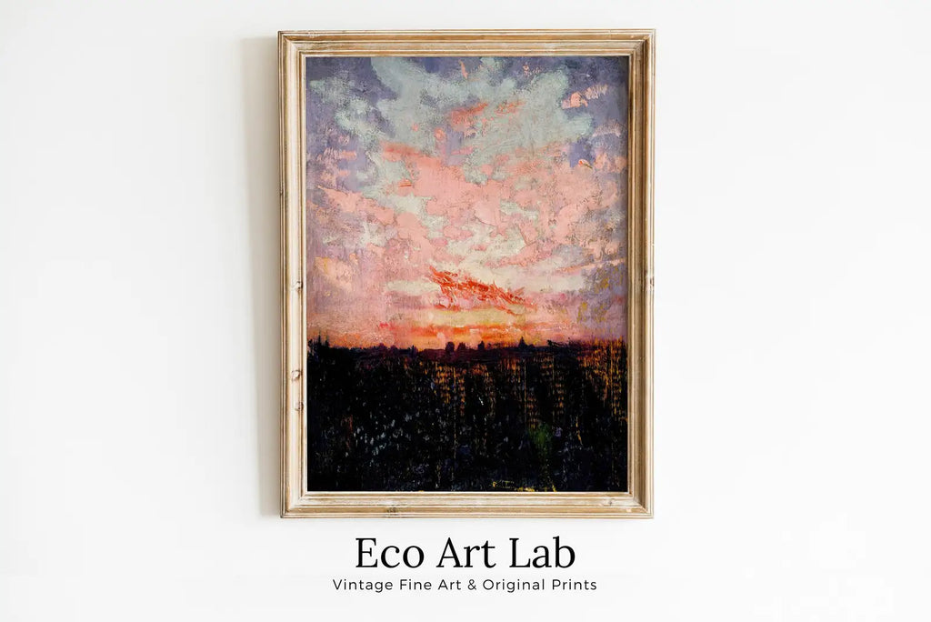 Detail view of artwork from Rustic Antique Moody Abstract Sunset Oil Painting. Instant Download Printable Wall Art. Abstract Vintage Sunset Painting Digital Print. (variation 1)
