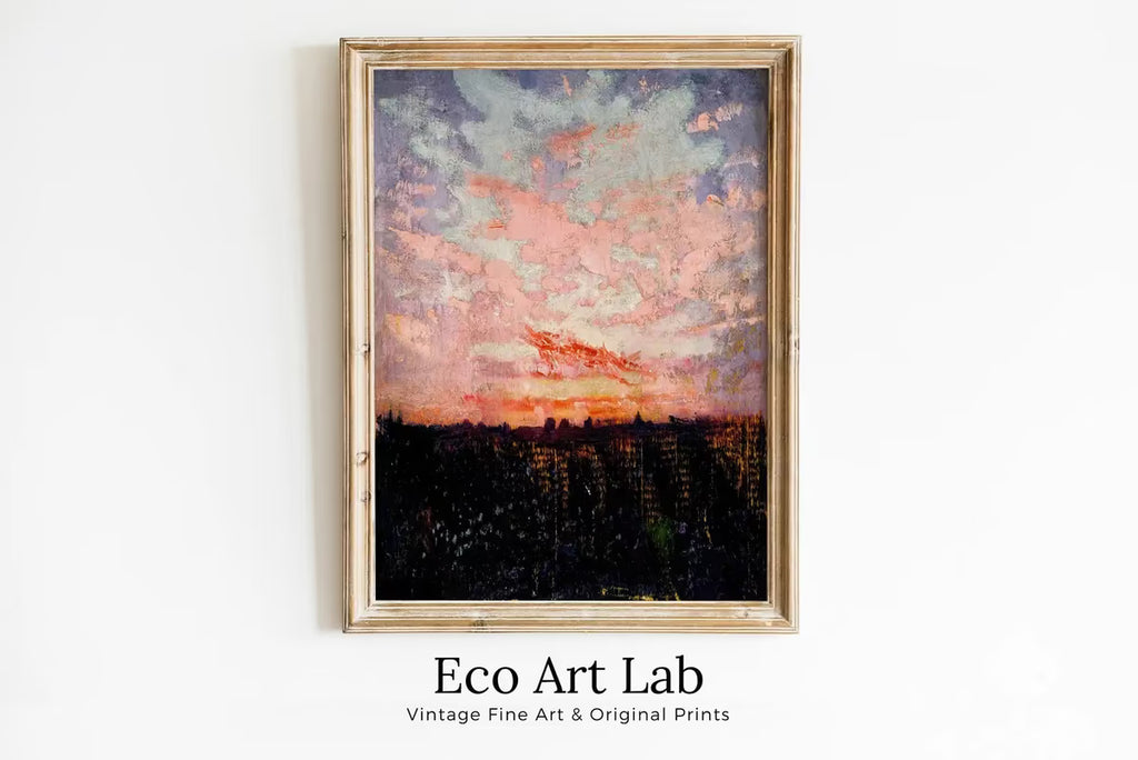 Rustic Antique Moody Abstract Sunset Oil Painting. Instant Download Printable Wall Art. Abstract Vintage Sunset Painting Digital Print – Printable Wall Art Set