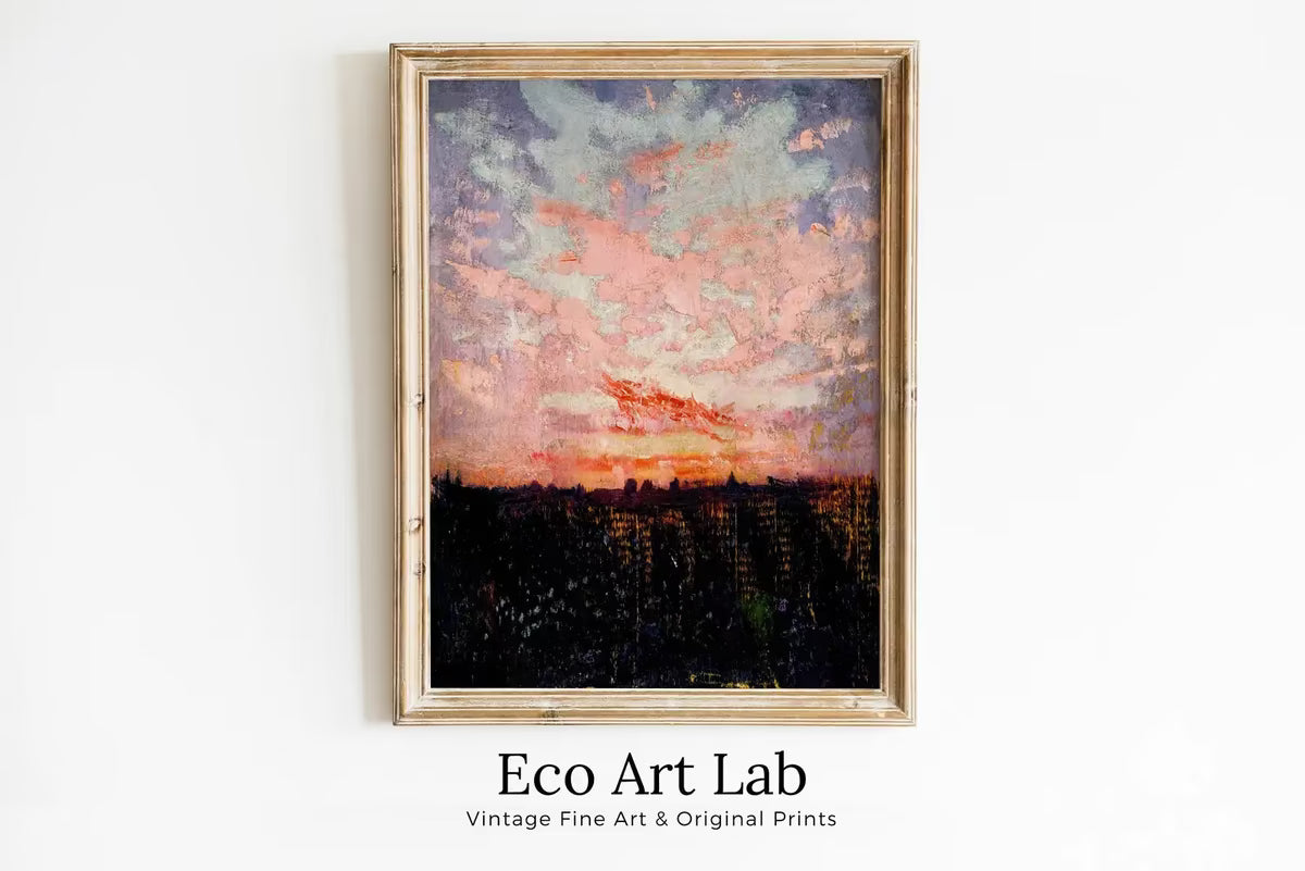 Rustic Antique Moody Abstract Sunset Oil Painting. Instant Download Printable Wall Art. Abstract Vintage Sunset Painting Digital Print – Printable Wall Art Set