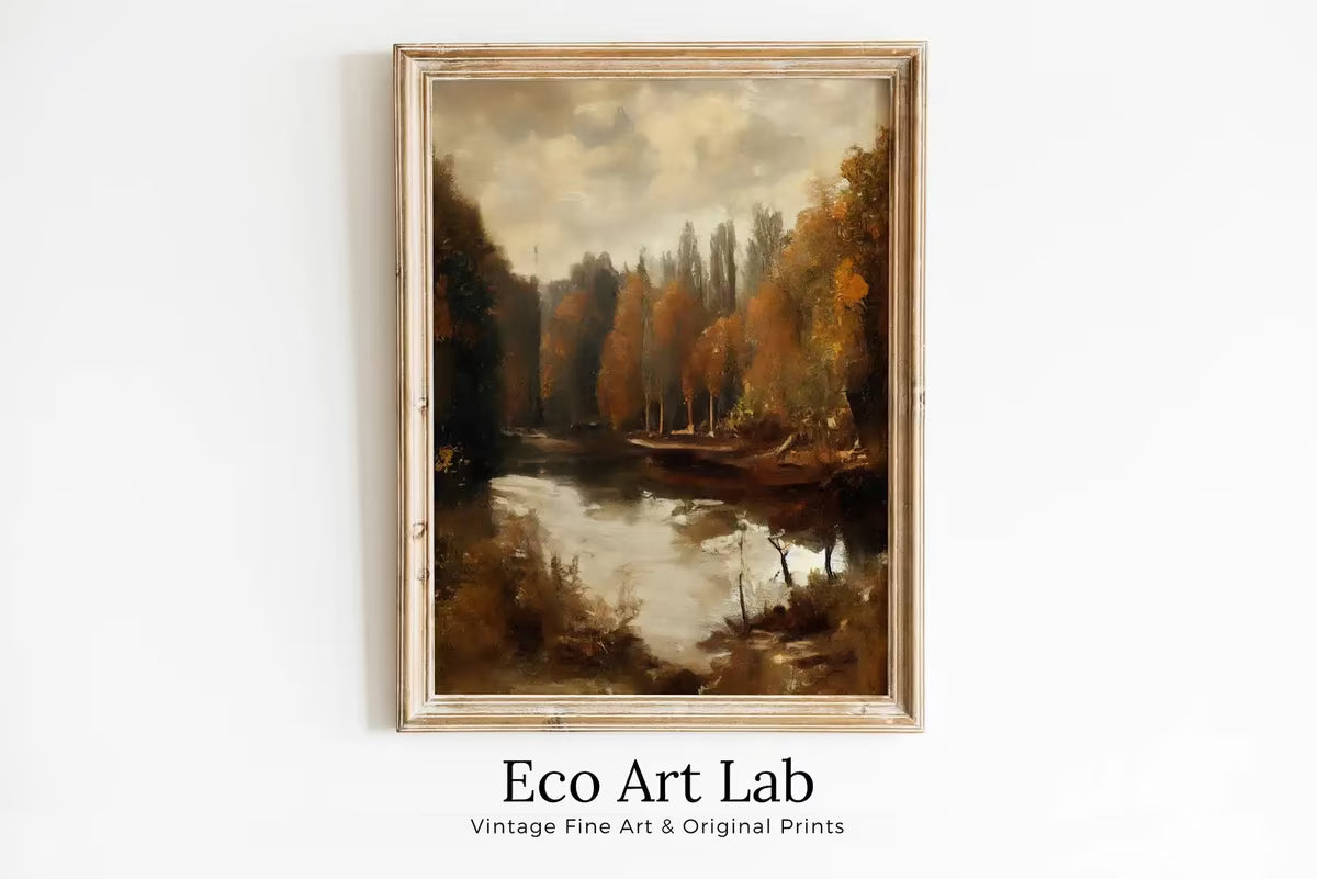 Rustic Autumn Landscape Fall Art. Muted Colors Printable Painting. . Country Decor Nature Landscape. Moody Vintage Art Print – Printable Wall Art