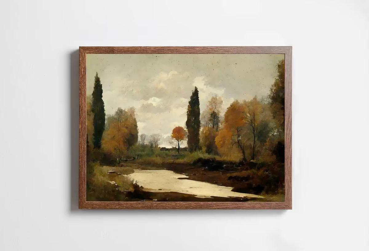 Rustic Autumn Landscape Printable Painting. Fall Art Muted Colors . Country Decor Nature Landscape. Moody Vintage Art Print – Printable Wall Art