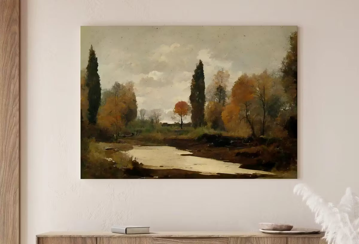 Rustic Autumn Landscape Printable Painting. Fall Art Muted Colors . Country Decor Nature Landscape. Moody Vintage Art Print – Printable Wall Art