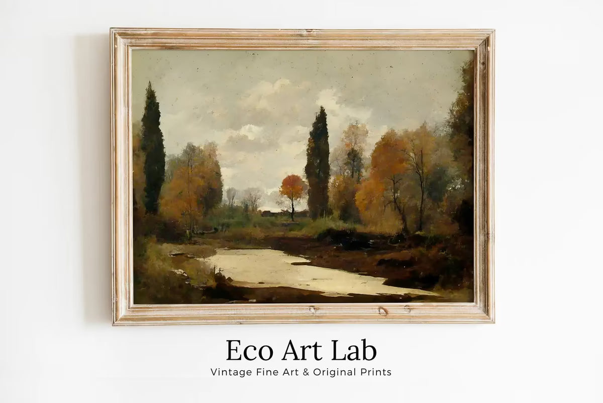 Rustic Autumn Landscape Printable Painting. Fall Art Muted Colors . Country Decor Nature Landscape. Moody Vintage Art Print – Printable Wall Art
