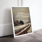 Rustic Winter Painting. Vintage Snowy Road and Mountain Landscape Art Print. Muted Winter Landscape Painting. Printable  – Printable Wall Art