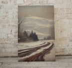Rustic Winter Painting. Vintage Snowy Road and Mountain Landscape Art Print. Muted Winter Landscape Painting. Printable  – Printable Wall Art