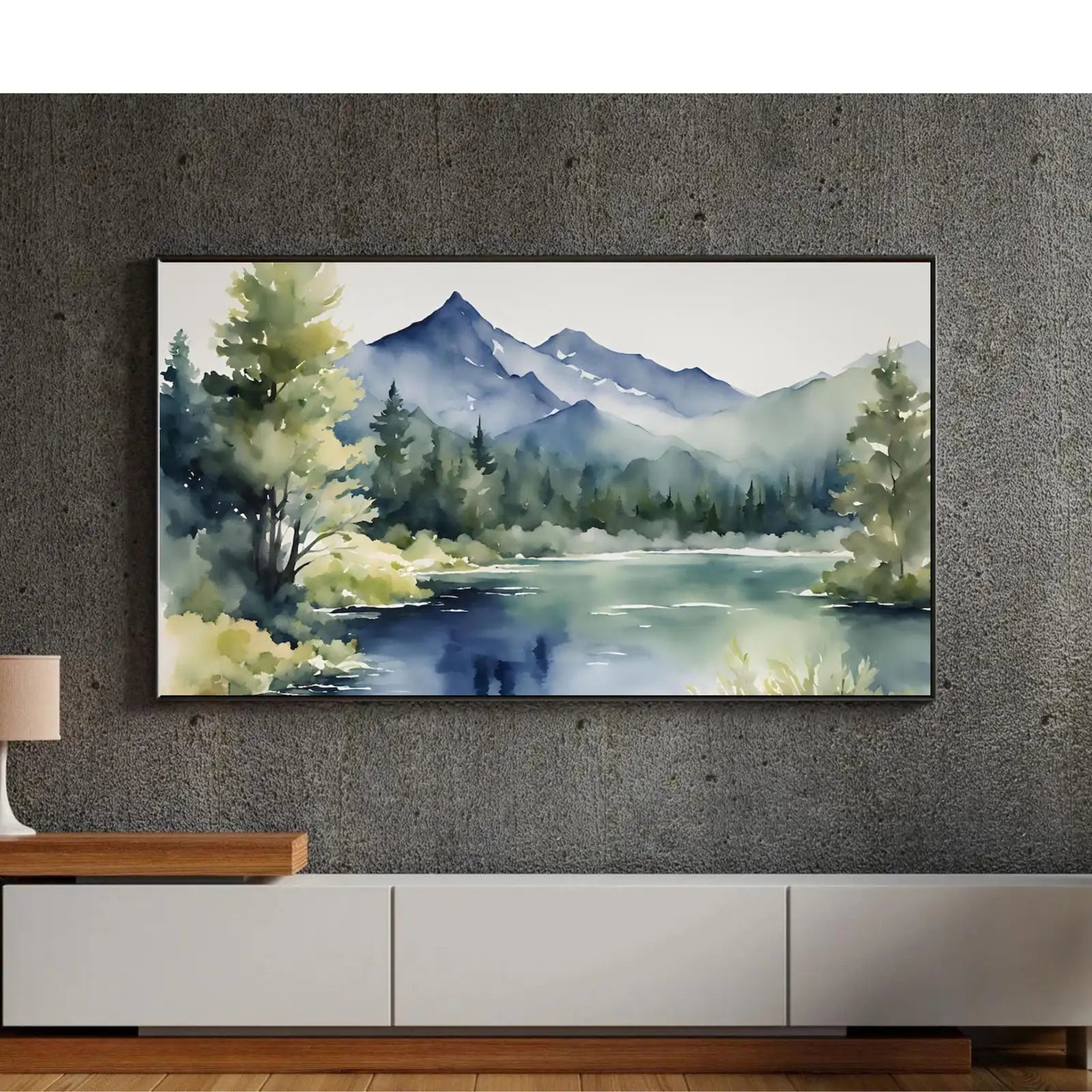 Sage Green Art For Frame TV. Blue Mountain Forest Landscape Wall Artwork. Minimalist Decor For Samsung Frame TV – Frame TV Digital Download Art – Digital Download