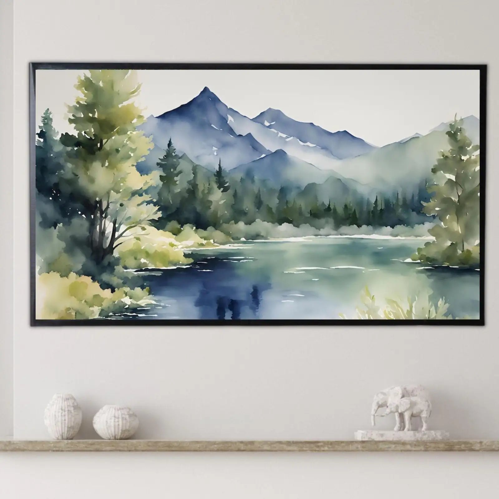 Sage Green Art For Frame TV. Blue Mountain Forest Landscape Wall Artwork. Minimalist Decor For Samsung Frame TV – Frame TV Digital Download Art – Digital Download