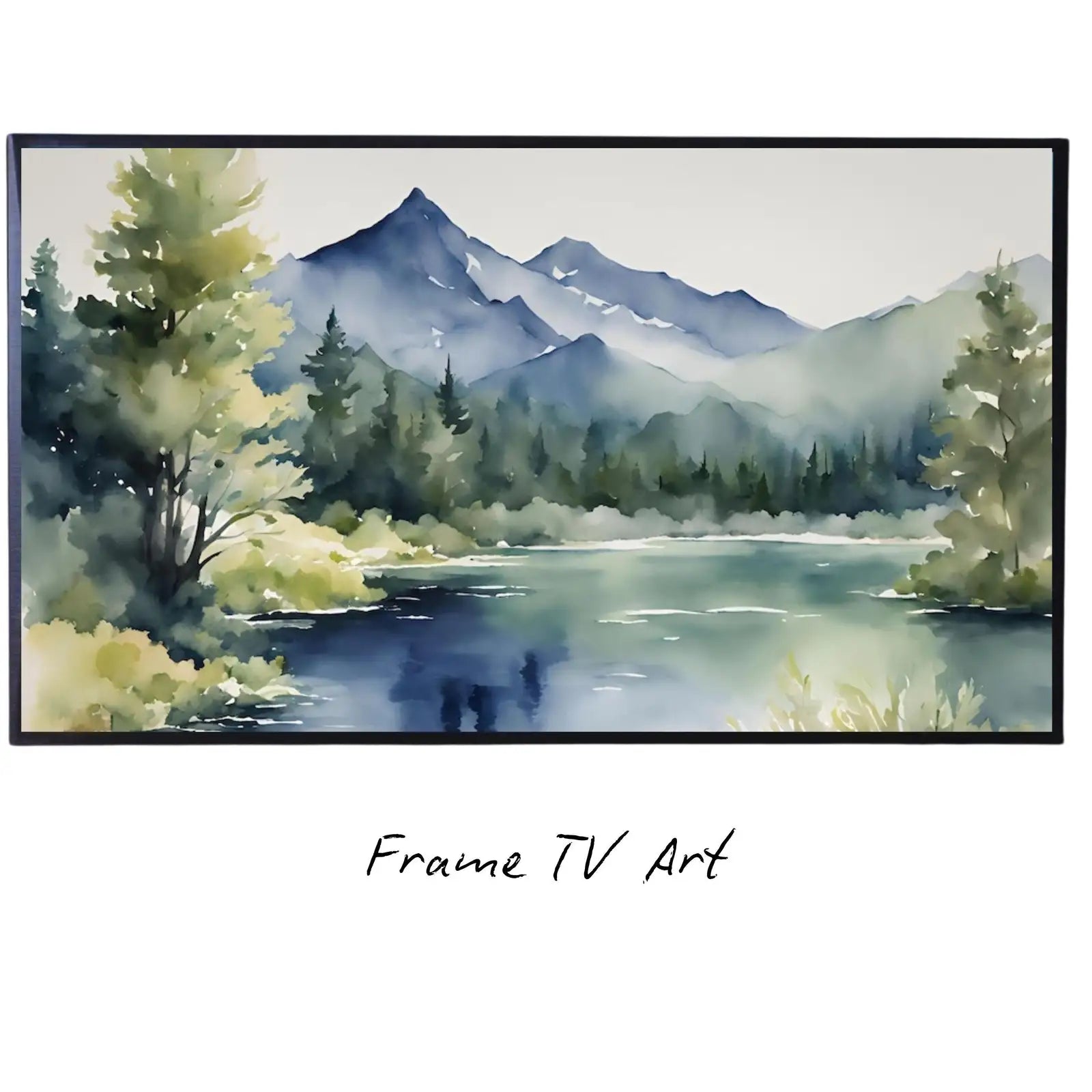 Sage Green Art For Frame TV. Blue Mountain Forest Landscape Wall Artwork. Minimalist Decor For Samsung Frame TV – Frame TV Digital Download Art – Digital Download