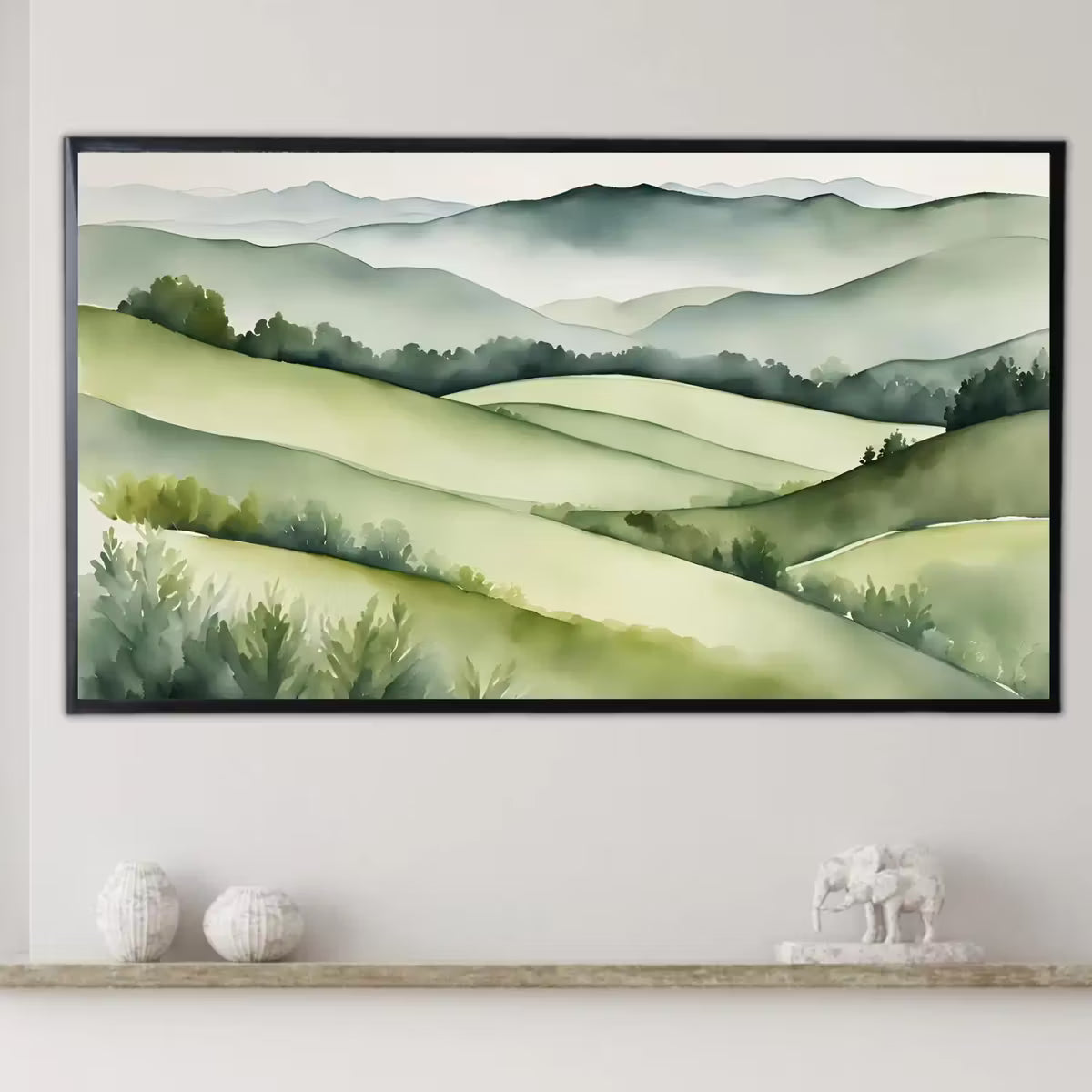 Sage Green Art For Frame TV. Countryside Decor For Samsung Frame TV. Watercolor Home Design For Frame TV 4K. – Frame TV  Art