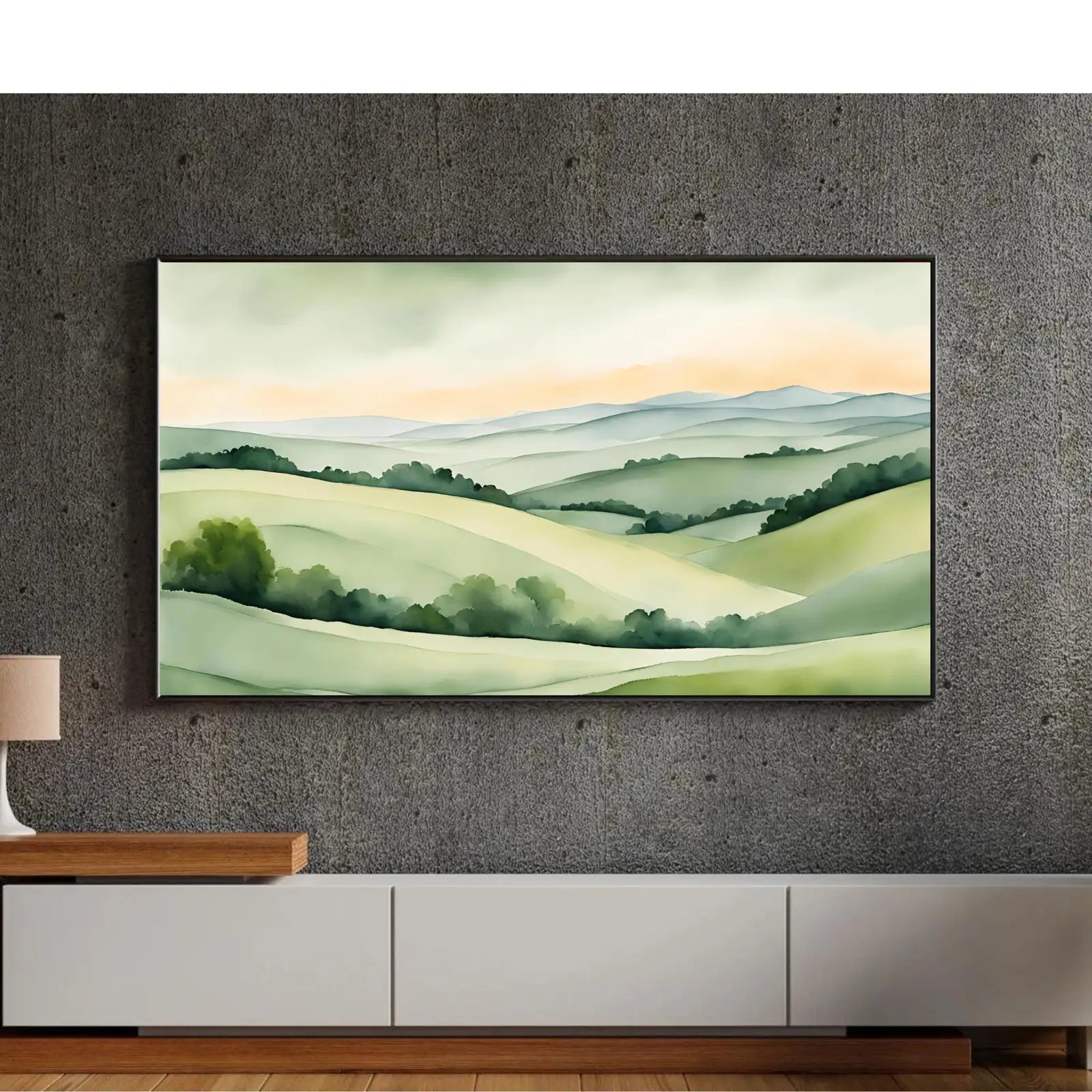 Sage Green Art For Frame TV. Hills Landscape Watercolor Decor. Minimalist Home Rustic Aesthetic. – Frame TV Digital Download Art – Digital Download
