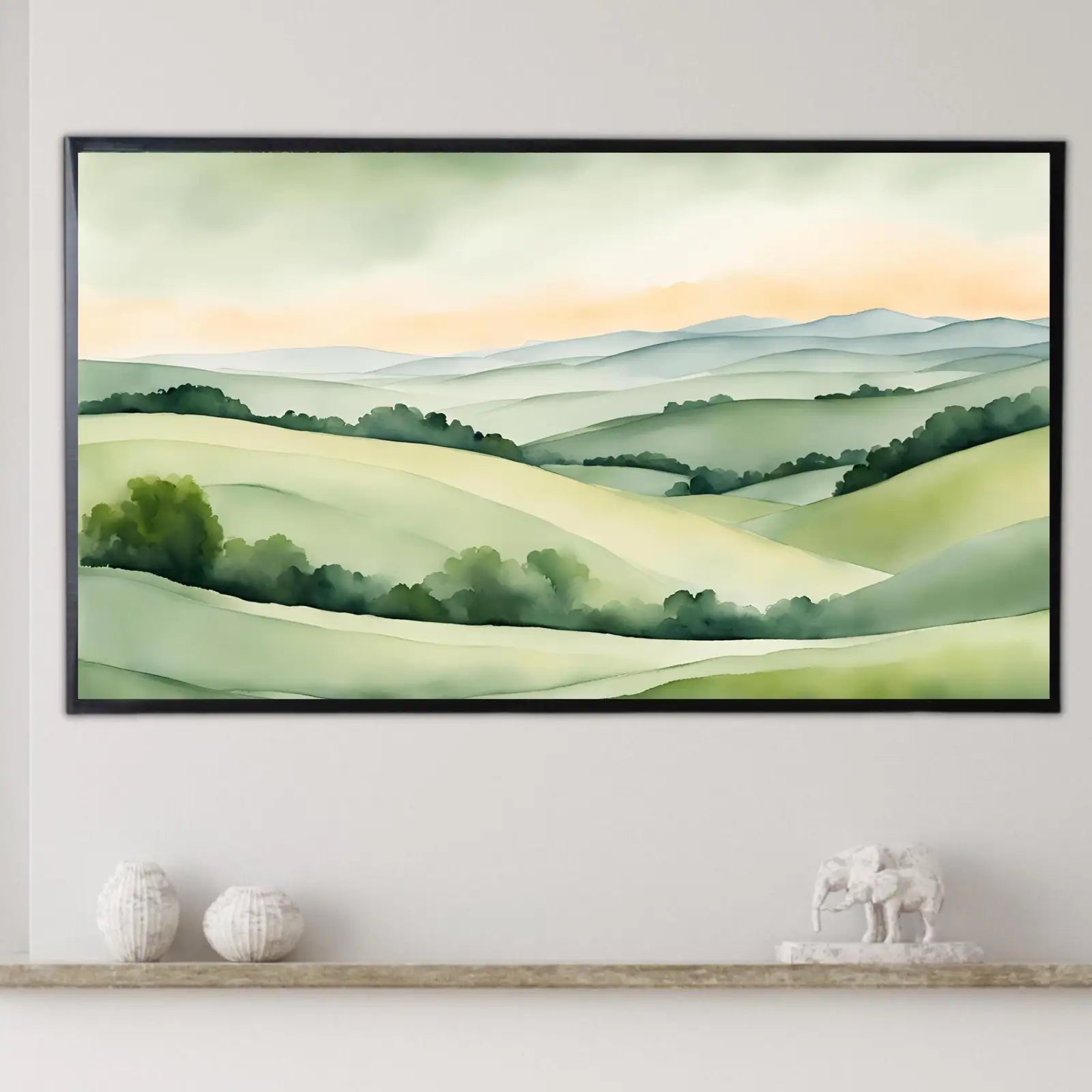 Sage Green Art For Frame TV. Hills Landscape Watercolor Decor. Minimalist Home Rustic Aesthetic. – Frame TV Digital Download Art – Digital Download