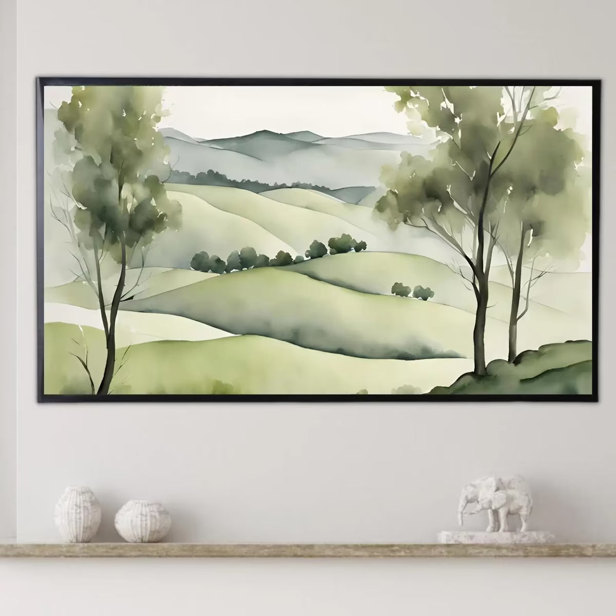 Sage Green Art For Frame TV I Landscape Decor For Samsung Frame TV I Watercolor Artwork For Modern Home Decor – Frame TV  Art