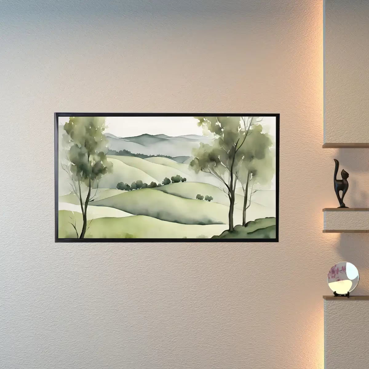 Sage Green Art For Frame TV I Landscape Decor For Samsung Frame TV I Watercolor Artwork For Modern Home Decor – Frame TV  Art