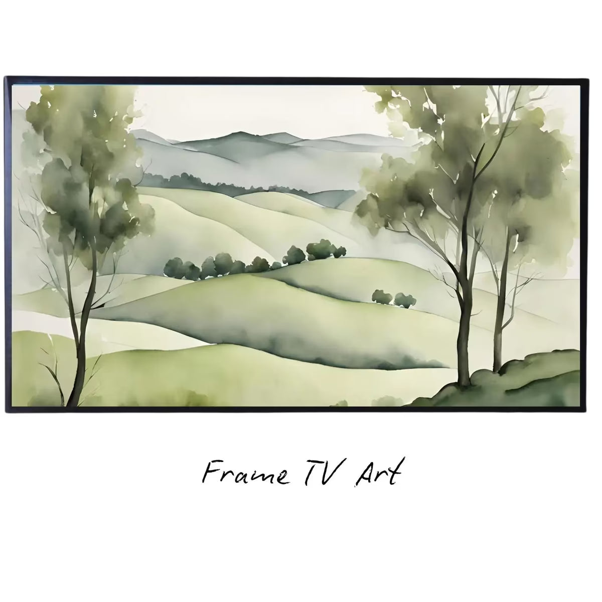 Sage Green Art For Frame TV I Landscape Decor For Samsung Frame TV I Watercolor Artwork For Modern Home Decor – Frame TV  Art