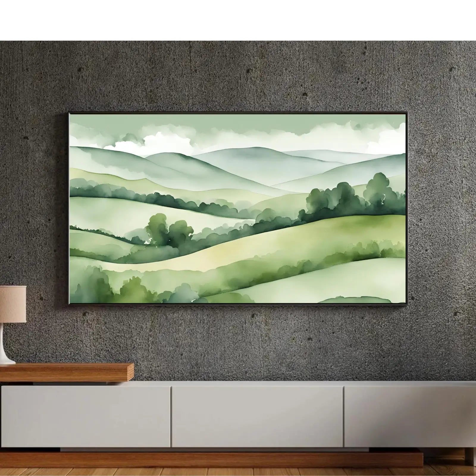 Sage Green Art For Frame TV. Mountains Decor Watercolor Artwork. Hills Landscape Modern Aesthetics For Home Display. – Frame TV Digital Download Art – Digital Download