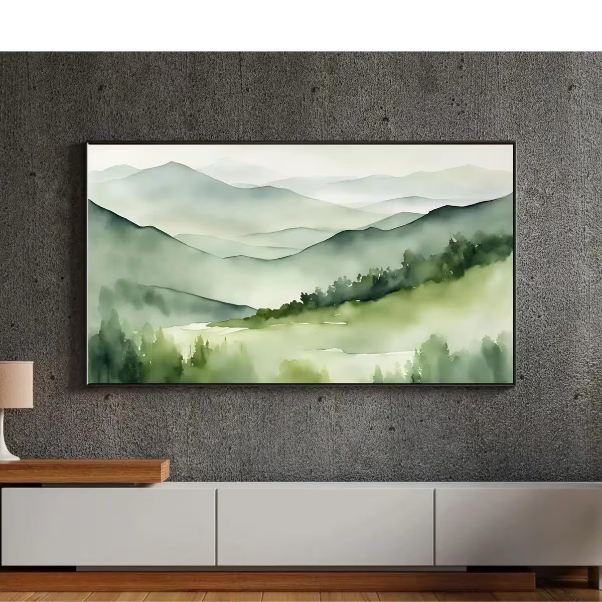 Sage Green Art For Samsung Frame TV I Watercolor Minimalist Landscape Mountains I 4K Wall Art Decor For Frame TV – Frame TV  Art