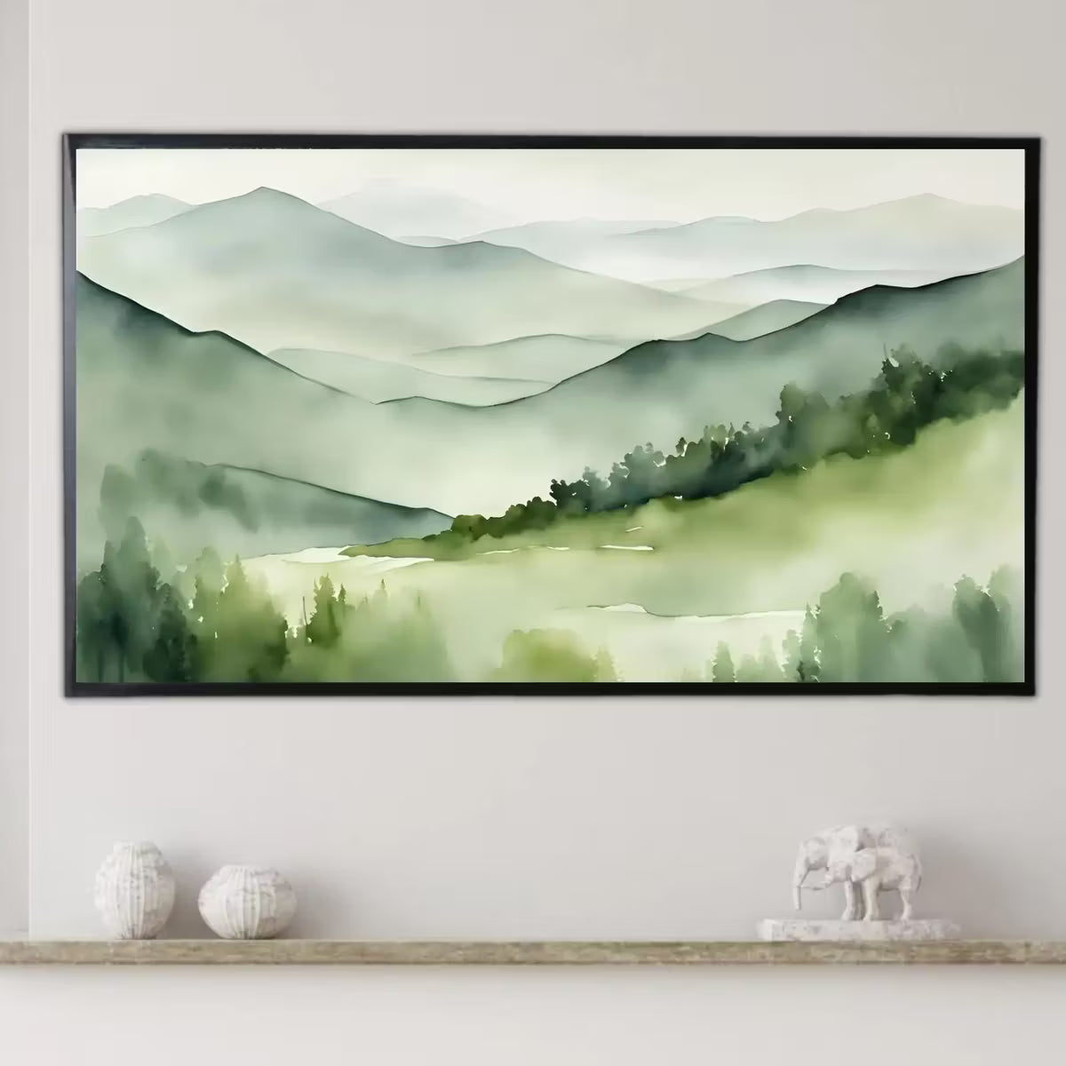 Sage Green Art For Samsung Frame TV I Watercolor Minimalist Landscape Mountains I 4K Wall Art Decor For Frame TV – Frame TV  Art