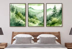 Sage Green Mountain Forest 3 Piece Wall Art. Watercolor Mountain Triptych Printable Painting.  – Printable Wall Art