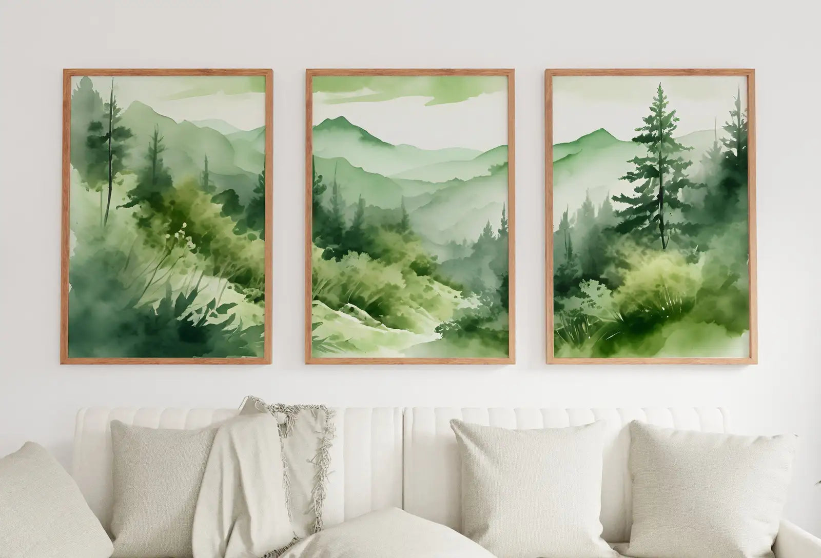 Sage Green Mountain Forest 3 Piece Wall Art. Watercolor Mountain Triptych Printable Painting. Digital Download – Printable Wall Art Digital Download