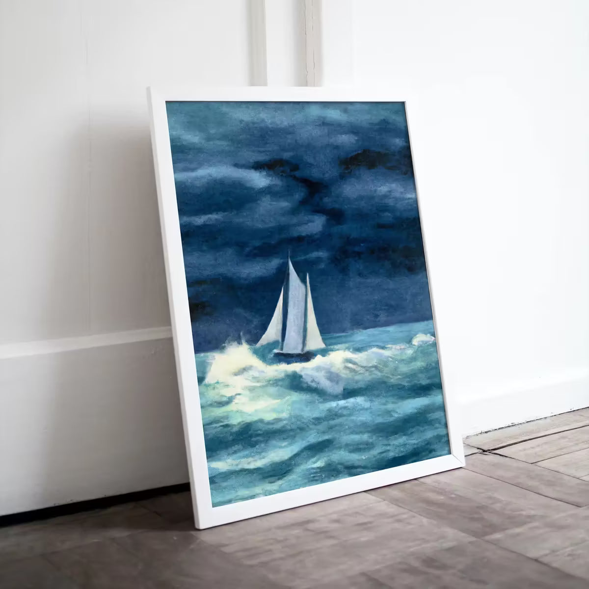 Sail Boat At Stormy Sea Print. Printable Wall Art. Nautical Wall Decor. Sailboat Print Boat Art. Digital Print, Vintage Style Boat Print. – Printable Wall Art