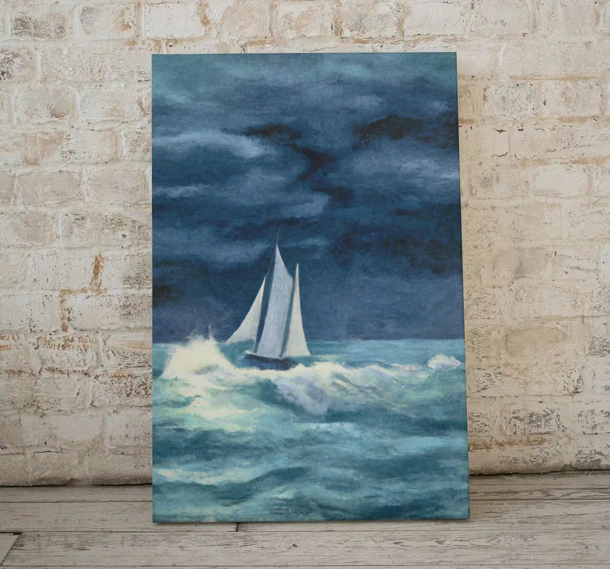 Sail Boat At Stormy Sea Print. Printable Wall Art. Nautical Wall Decor. Sailboat Print Boat Art. Digital Print, Vintage Style Boat Print. – Printable Wall Art