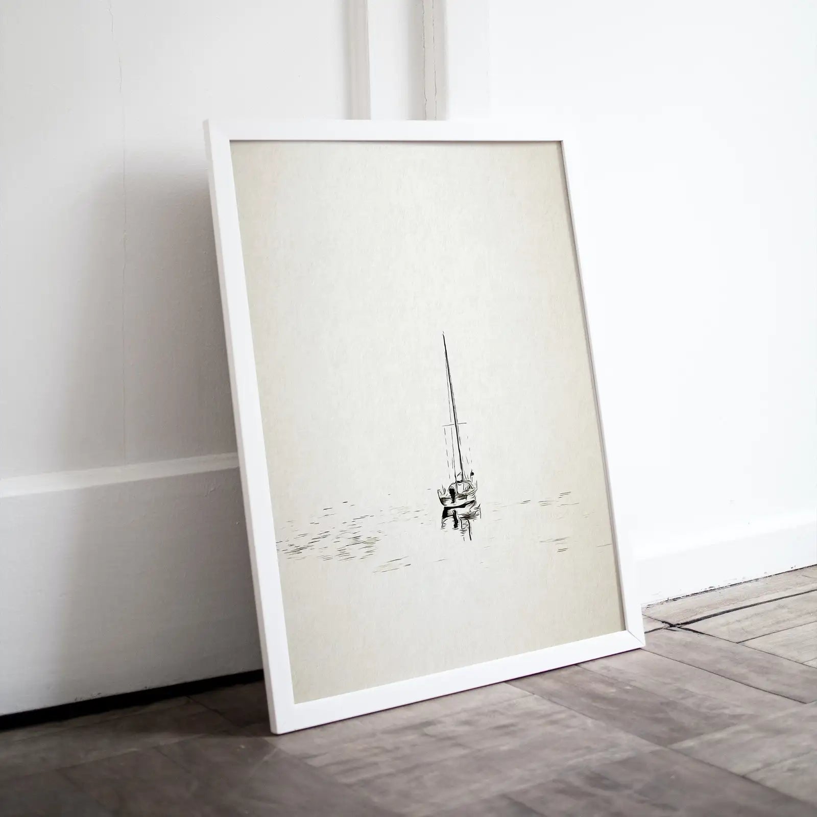 Sailboat Art Print Nautical Wall Art. Minimalist Boat Artwork. Lone Sail Boat at Sea. Neutral Sailboat Decor. Printable Download Digital Art – Printable Wall Art Digital Download – Digital Download