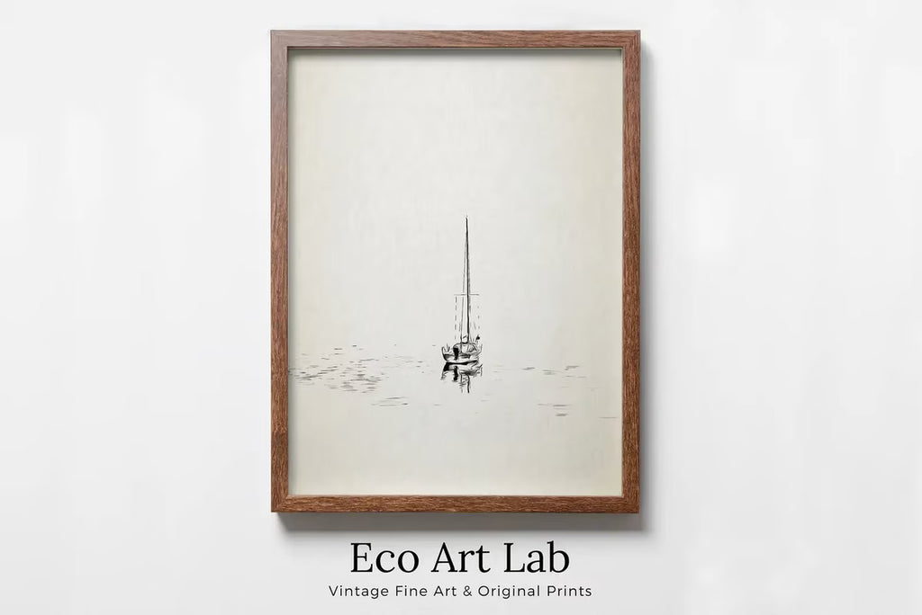 Sailboat Art Print Nautical Wall Art. Minimalist Boat Artwork. Lone Sail Boat at Sea. Neutral Sailboat Decor. Printable Download Digital Art – Printable Wall Art