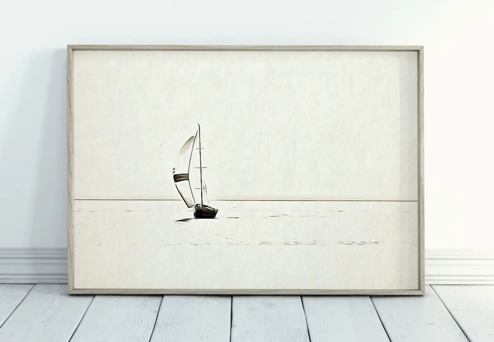 Impression de voilier, art mural nautique. Art minimaliste de bateau. Voilier solitaire en mer. Décoration de voilier neutre. Téléchargement numérique imprimable.