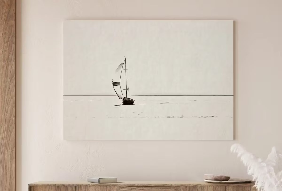 Sailboat Print Nautical Wall Art. Minimalist Boat Artwork. Lone Sail Boat at Sea. Neutral Sailboat Decor. Printable  Print – Printable Wall Art