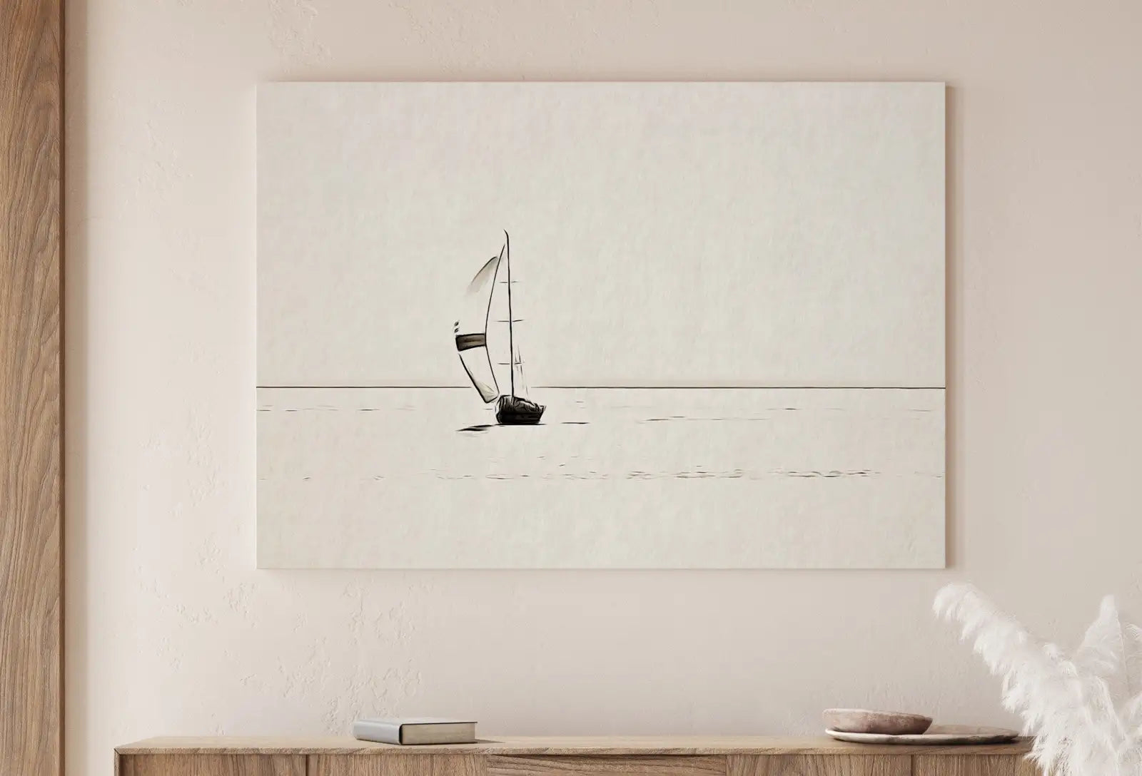 Impression de voilier, art mural nautique. Art minimaliste de bateau. Voilier solitaire en mer. Décoration de voilier neutre. Téléchargement numérique imprimable.