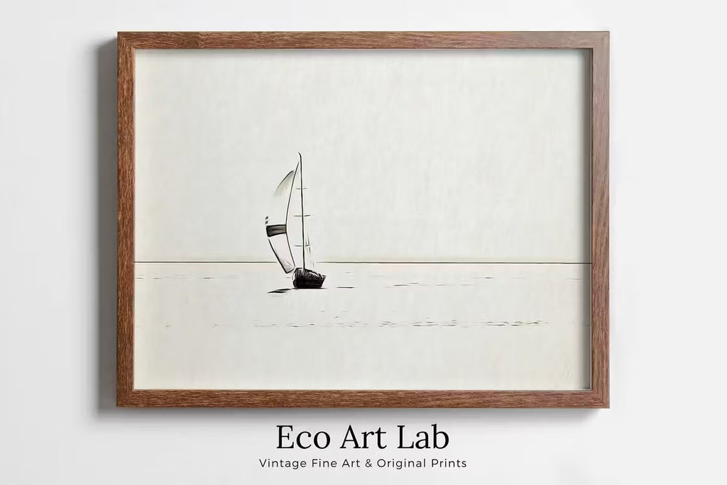 Sailboat Print Nautical Wall Art. Minimalist Boat Artwork. Lone Sail Boat at Sea. Neutral Sailboat Decor. Printable  Print – Printable Wall Art