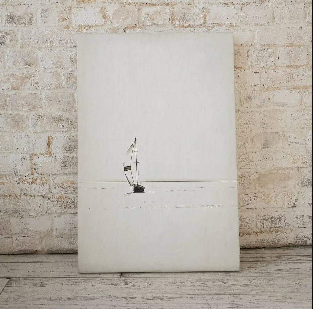 Sailboat Print Nautical Wall Art. Minimalist Boat Artwork. Lone Sail Boat at Sea. Neutral Sailboat Decor. Printable Download. Digital Print – Printable Wall Art