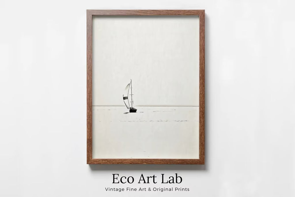 Sailboat Print Nautical Wall Art. Minimalist Boat Artwork. Lone Sail Boat at Sea. Neutral Sailboat Decor. Printable Download. Digital Print – Printable Wall Art