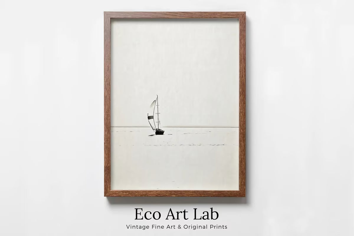 Sailboat Print Nautical Wall Art. Minimalist Boat Artwork. Lone Sail Boat at Sea. Neutral Sailboat Decor. Printable Download. Digital Print – Printable Wall Art