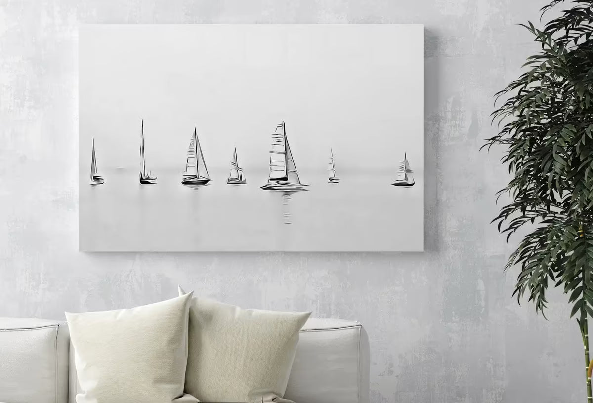 Sailboats Artwork Print Nautical Wall Art. Minimalist Sailing Art. Boats on Open Sea. Black and White Sailboat Decor. Printable Download Art – Printable Wall Art