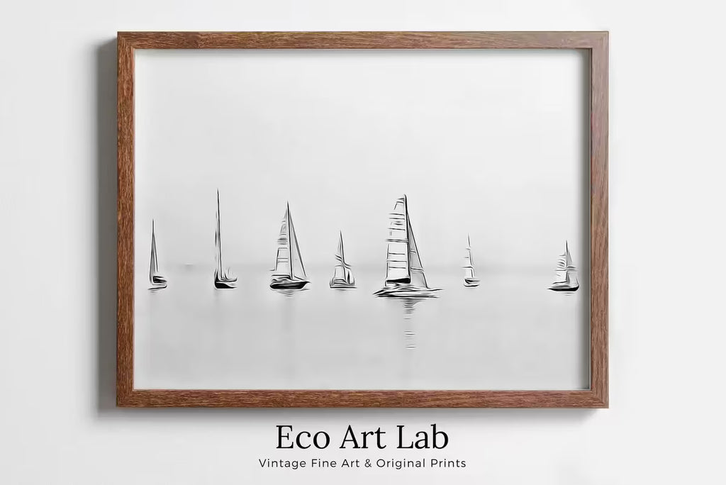 Sailboats Artwork Print Nautical Wall Art. Minimalist Sailing Art. Boats on Open Sea. Black and White Sailboat Decor. Printable Download Art – Printable Wall Art