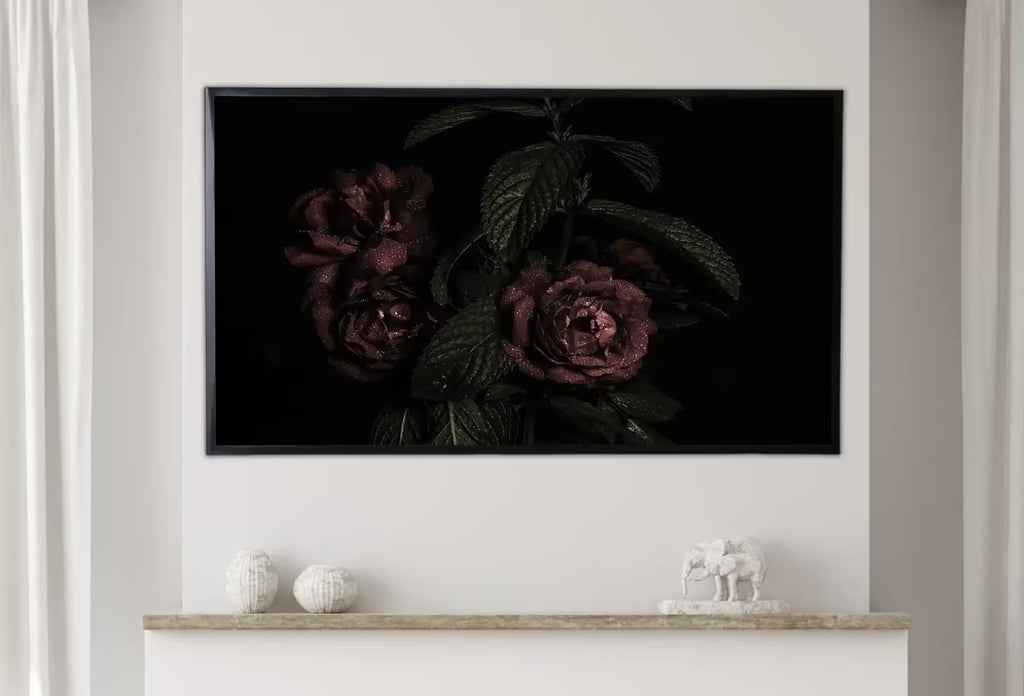 Samsung Frame TV 4K Dark Roses Photography Art. Red Roses Decor Flowers . Floral Botanical Art Nature Decor – Frame TV  Art