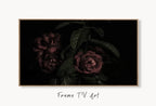Samsung Frame TV 4K Dark Roses Photography Art. Red Roses Decor Flowers Digital Download. Floral Botanical Art Nature Decor displayed on Samsung Frame TV on a living room wall.