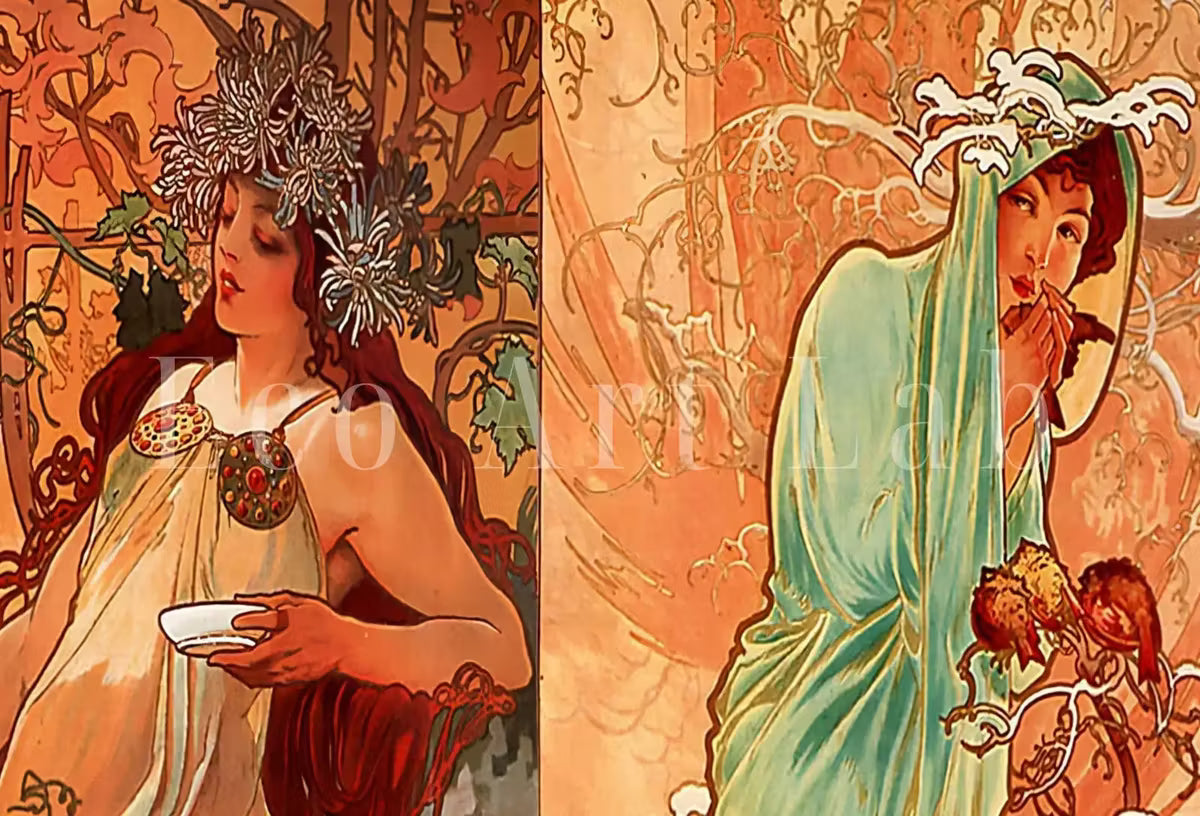 Samsung Frame TV Art 4K 4 Seasons by Alphonse Mucha Vintage Painting. Samsung TV Vintage Art.  Art for Samsung Frame TV – Frame TV  Art