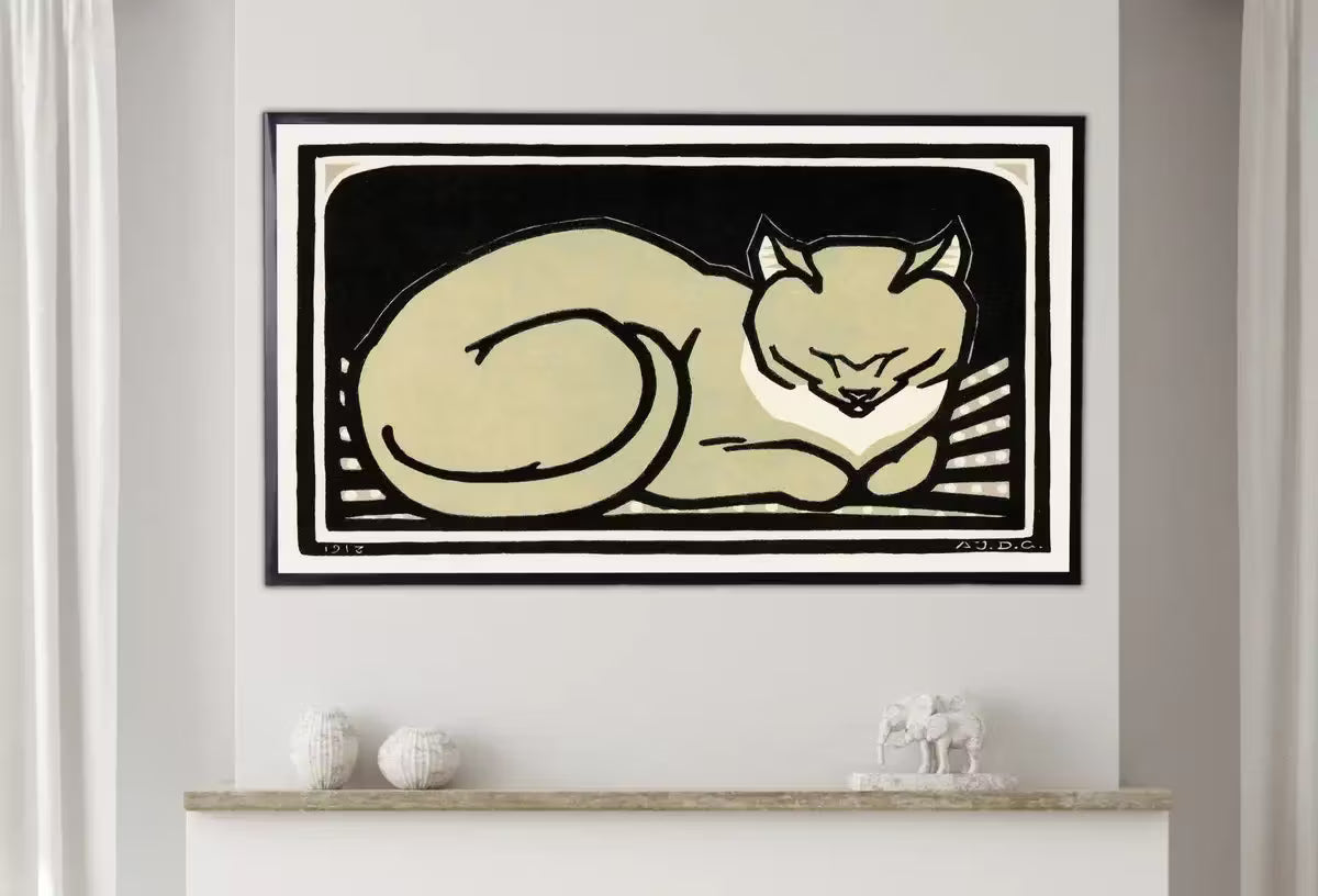 Samsung Frame TV Art 4K A Sleeping Cat Vintage Art Nouveau Painting. Instant Download Cat Art for the Samsung Frame TV. Art for TV – Frame TV  Art