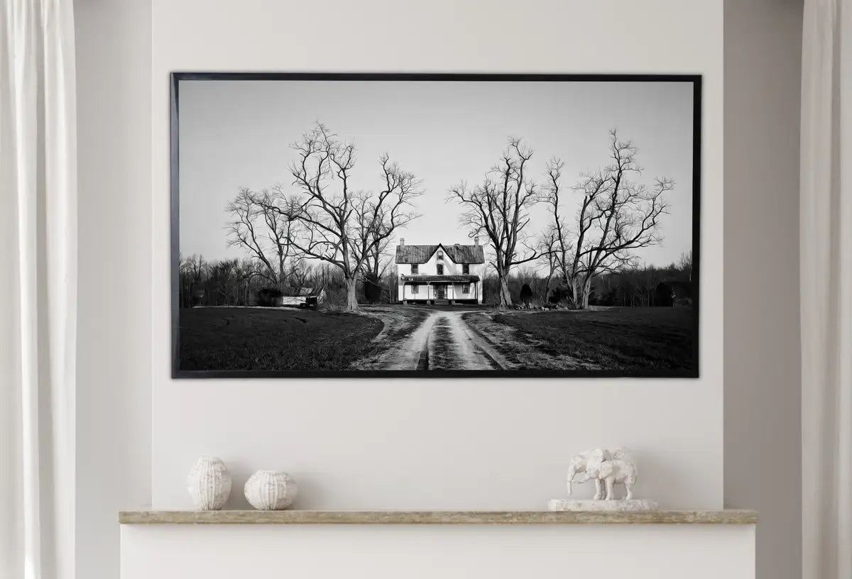 Detail view of artwork from Samsung Frame TV Art 4K Abandoned Haunted House. Dark Creepy Landscape Instant Download. Scary Frame TV Art. Art for the Samsung Frame TV. (variation 2)