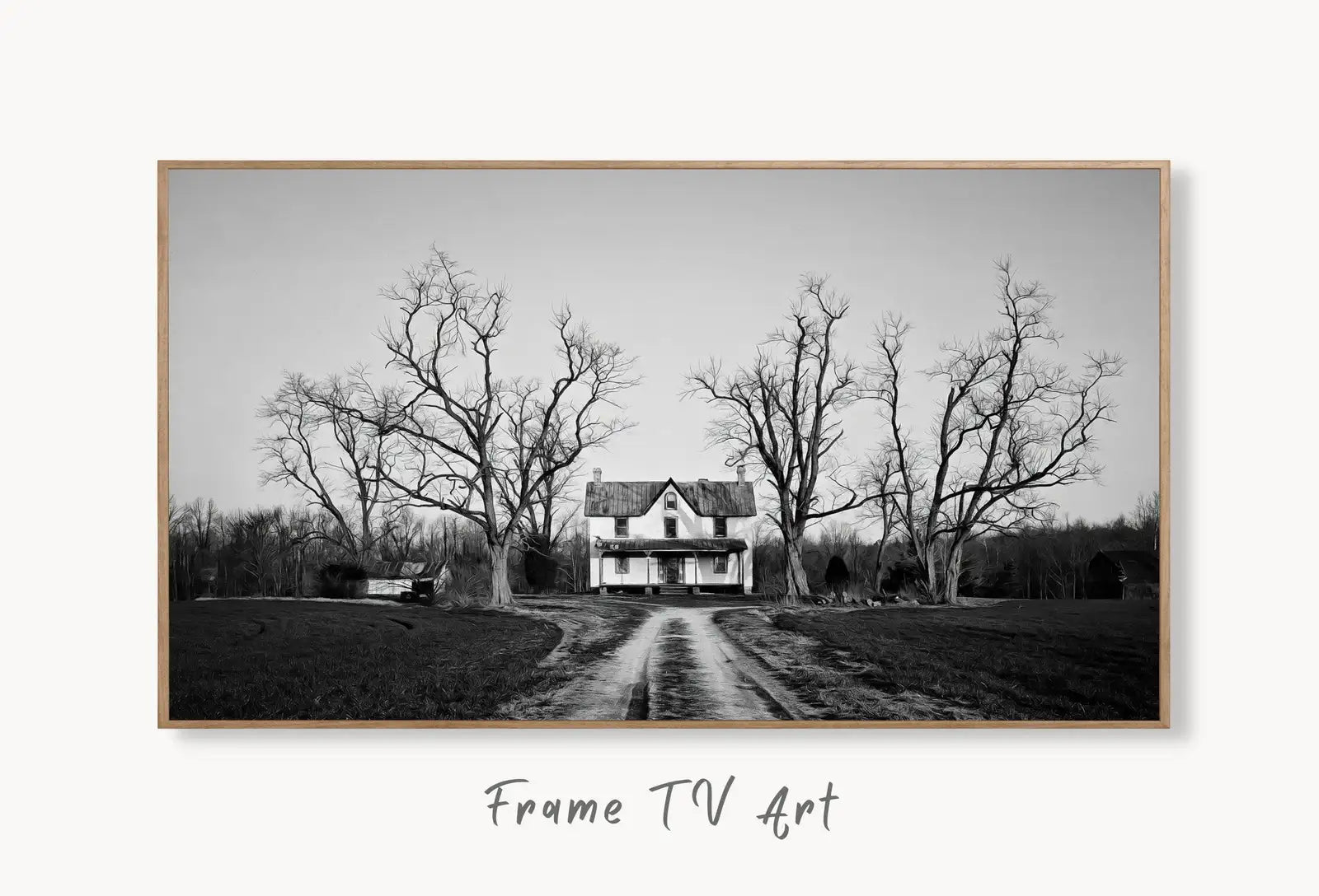 Samsung Frame TV Art 4K Abandoned Haunted House. Dark Creepy Landscape Instant Download. Scary Frame TV Art. Art for the Samsung Frame TV displayed on Samsung Frame TV on a living room wall.
