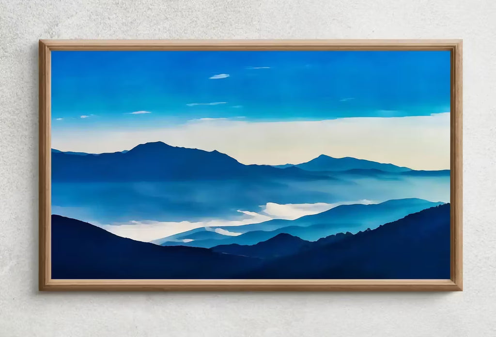 Samsung Frame TV Art 4K Abstract Blue Mountain Landscape Wall Art. Instant Download Mountain Digital Painting Blue Wall Art for the Frame TV – Frame TV  Art