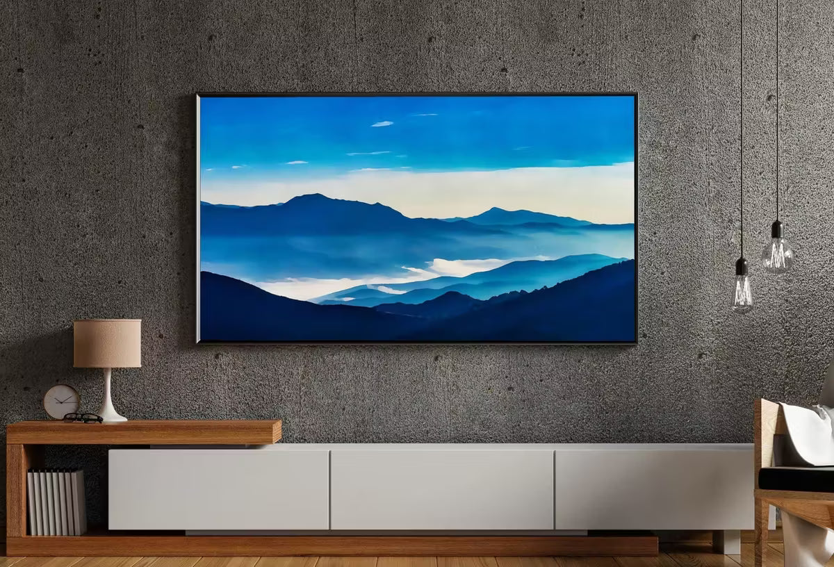Samsung Frame TV Art 4K Abstract Blue Mountain Landscape Wall Art. Instant Download Mountain Digital Painting Blue Wall Art for the Frame TV – Frame TV  Art