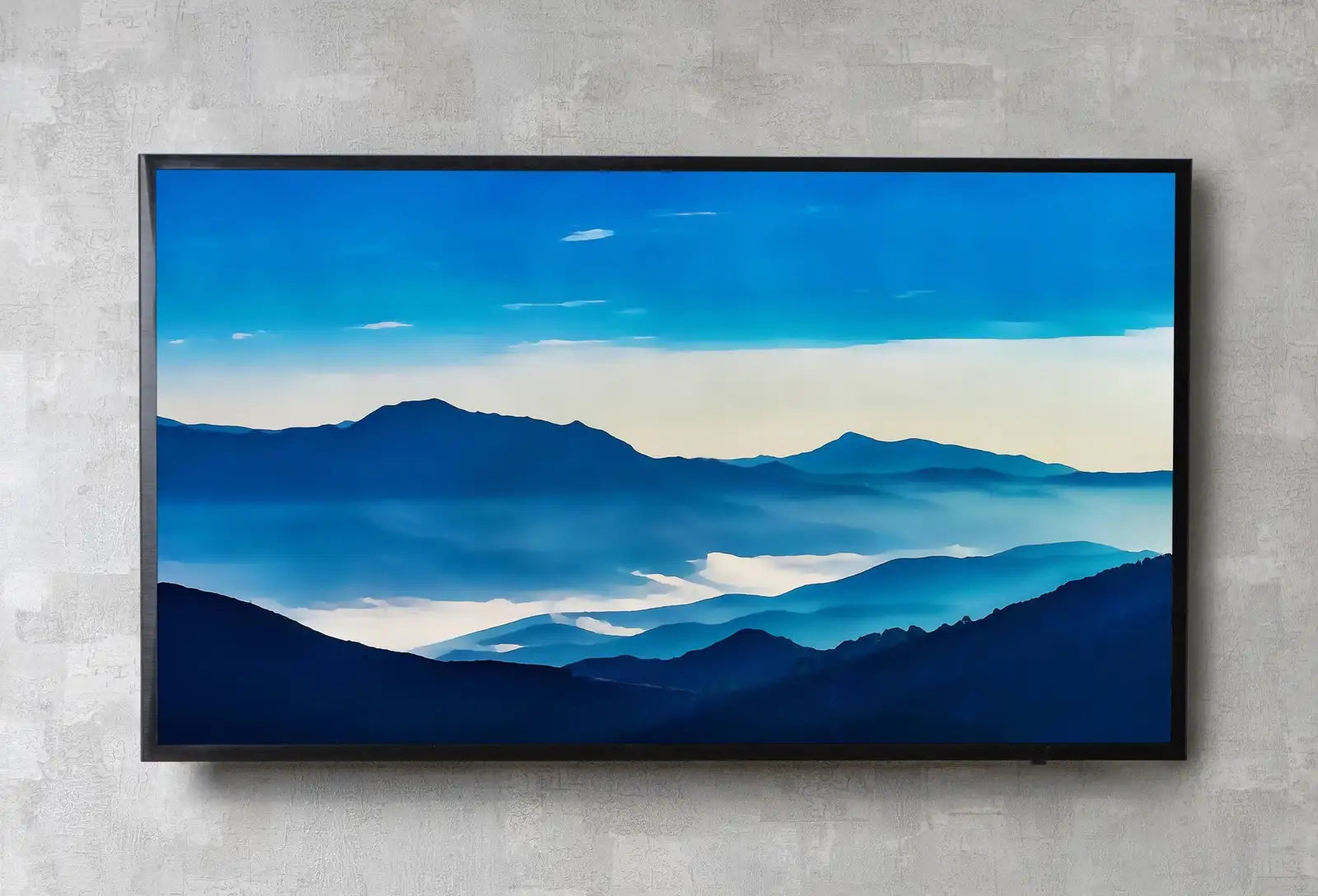 Detail view of artwork from Samsung Frame TV Art 4K Abstract Blue Mountain Landscape Wall Art. Instant Download Mountain Digital Painting Blue Wall Art for the Frame TV. (variation 3)