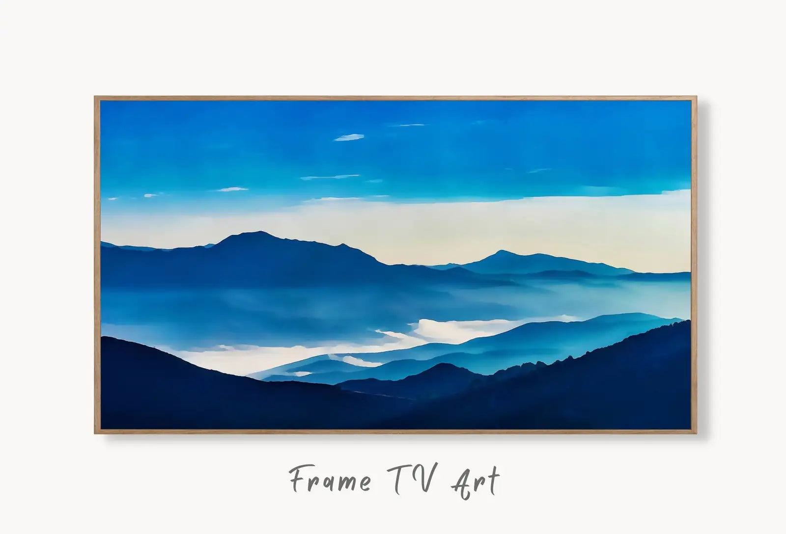 Collage of artworks from Samsung Frame TV Art 4K Abstract Blue Mountain Landscape Wall Art. Instant Download Mountain Digital Painting Blue Wall Art for the Frame TV Frame TV Art Collection – digital download set.