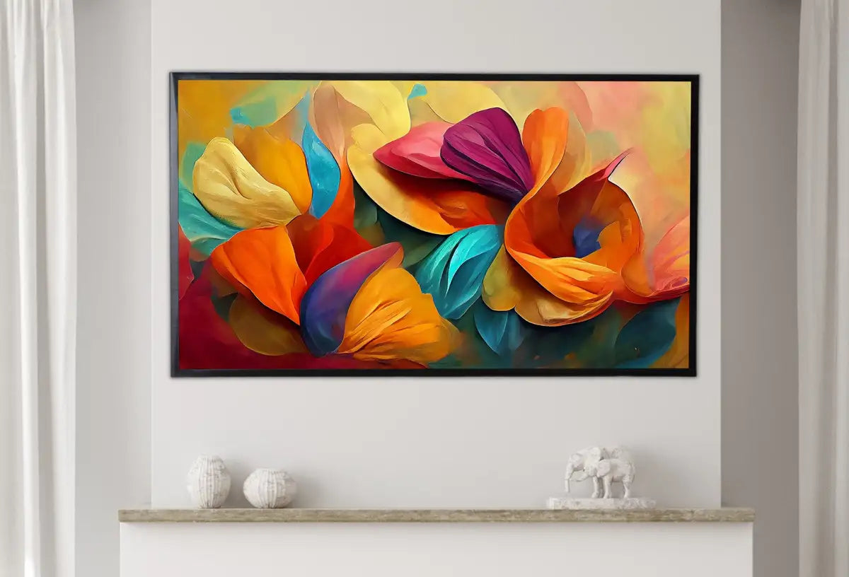 Detail view of artwork from Samsung Frame TV Art 4K Abstract Colorful Flower Petals. Instant Download Botanical Leaves Digital Painting. Modern Floral Art for Frame TV. (variation 2)