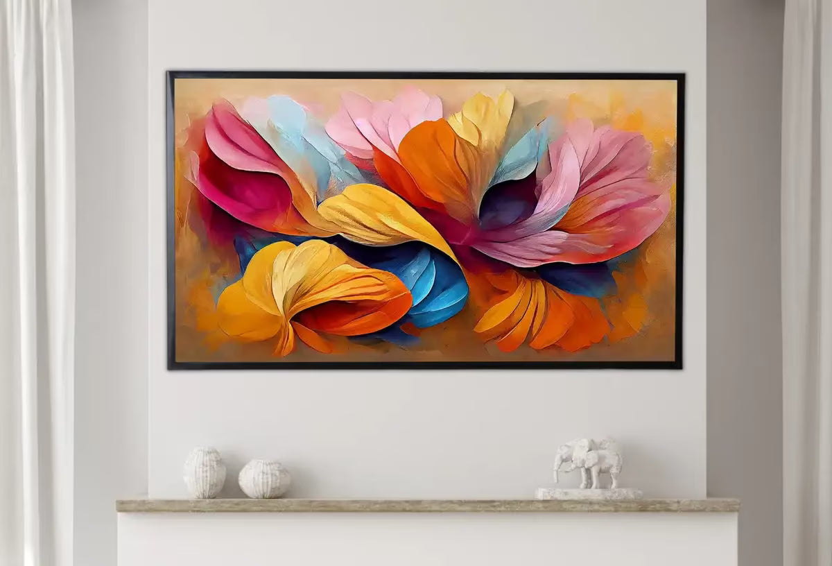 Samsung Frame TV Art 4K Abstract Colorful Flower Petals. Modern Floral Art for Frame TV. Instant Download Botanical Leaves Digital Painting. – Frame TV  Art