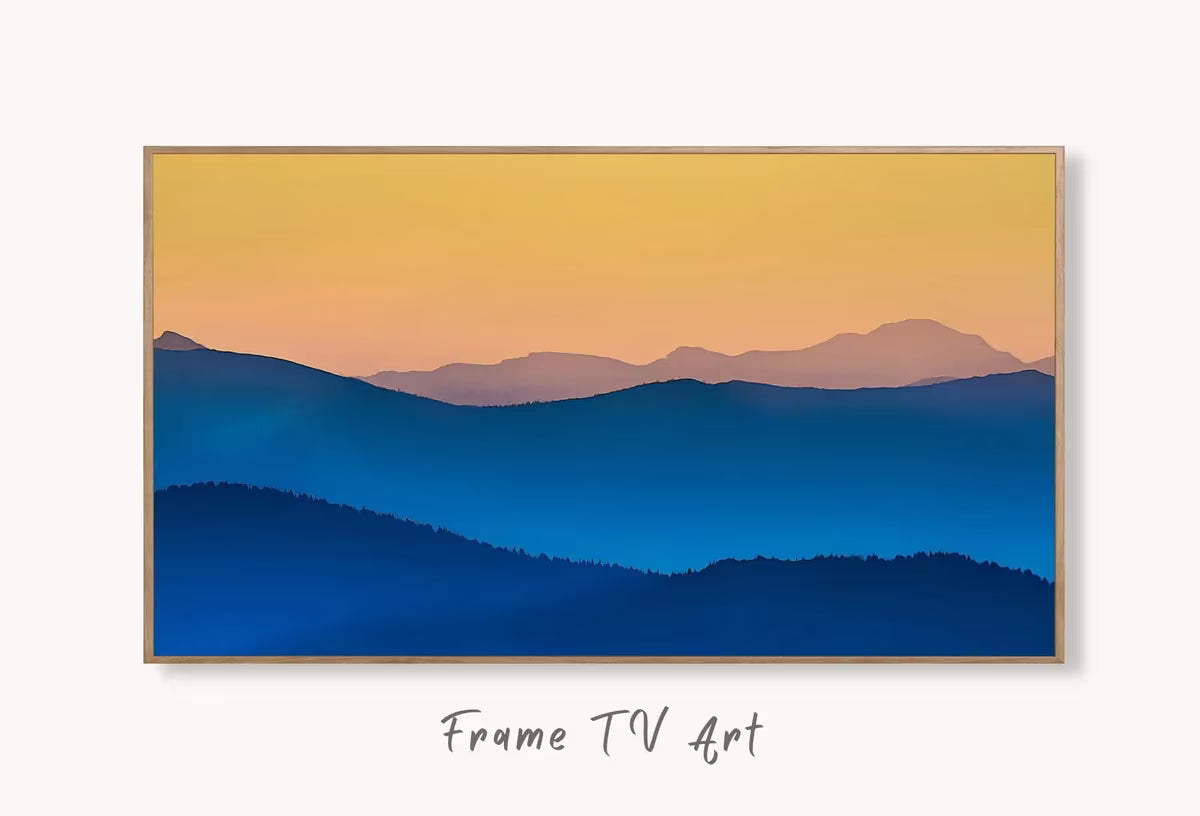 Samsung Frame TV Art 4K Abstract Mountain Sunrise Landscape Wall Art. Instant Download Blue Mountain Digital Painting. Art for the Frame TV – Frame TV  Art